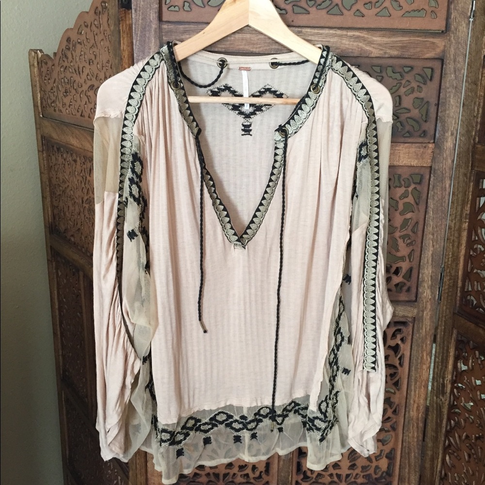 Like New FREE PEOPLE Eden Blouse Cream - Picture 5 of 7